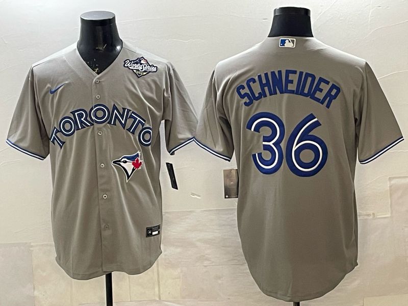 Men 2025 Nike Toronto Blue Jays #36 Schneider Grey Game MLB Jersey 03